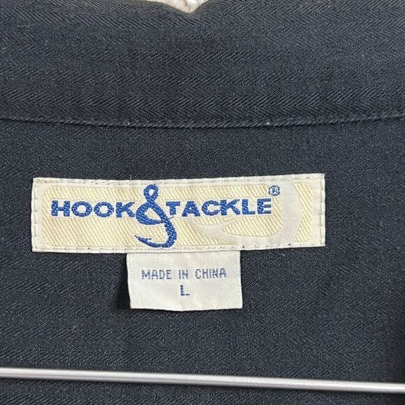 Hook & Tackle men‎ Large Black Embroidery Short Sleeve Button Down Fishing Shirt - Picture 5 of 11